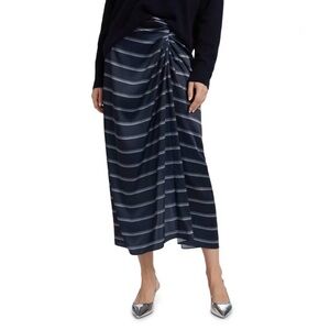 Vince Satin Navy Striped Midi Skirt size 2